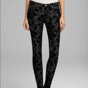 Seven 7 For All Mankind Floral Flocked Velvet Front Jeans Black Sz. 25 Skinny
